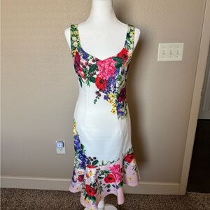 Floral Sleeveless Dress - White with Multicolor Accents